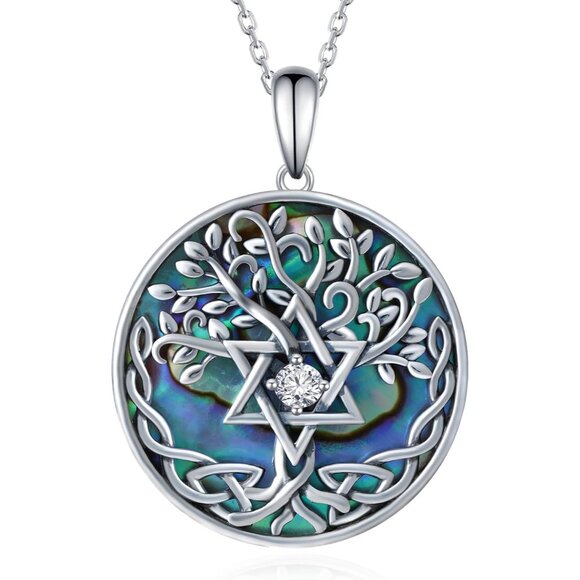 925 Sterling Silver Star of David Necklace with Tree of Life Pendant Elegant Je